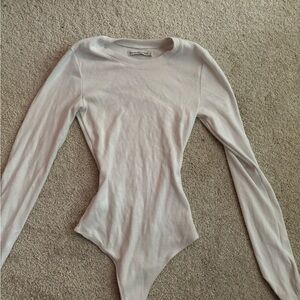 White Ribbed Long Sleeve Bodysuit